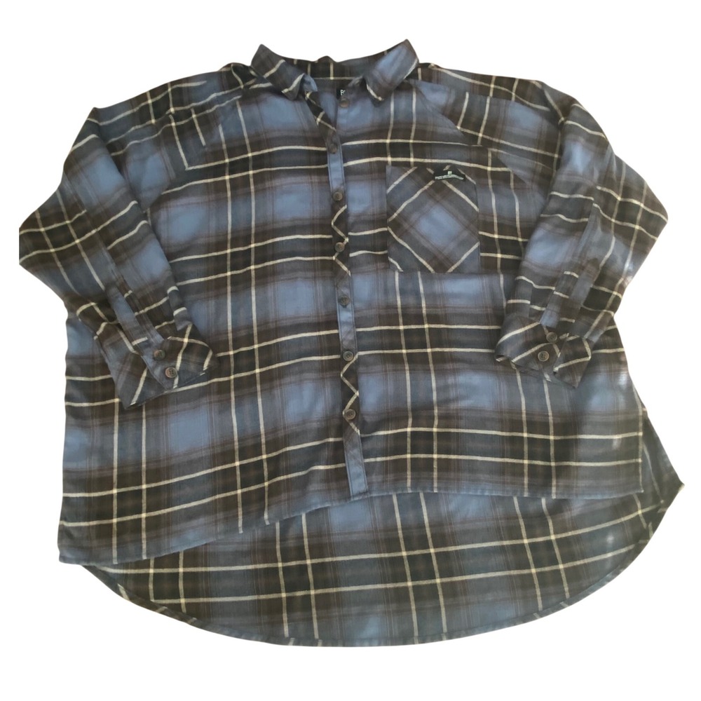 BDG Urban Outfitters Blue Plaid High Low Button Down Shirt Womens Large OB872088